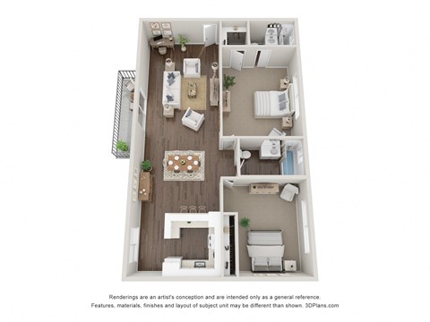 Floor plan for 2 beds, 2 baths, 885 sqft